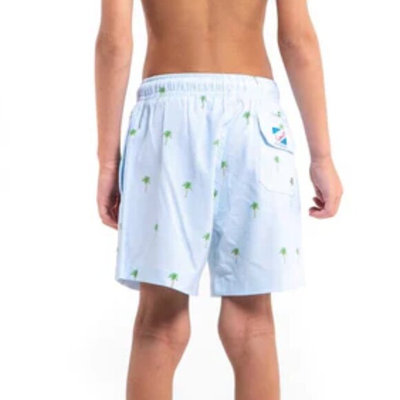 NEW Bermies Palm Stripes Mesh Liner Elastic Waist Pull On Swim Trunks Suit Short - Picture 3 of 7